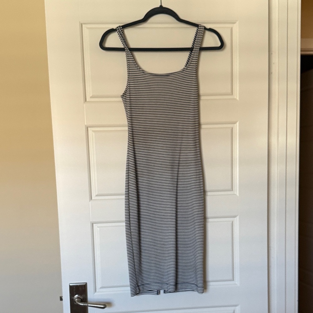 Zara Black and White Striped Midi Dress